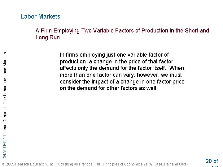 Labor Markets CHAPTER 10 Input Demand: The Labor and Land Markets A Firm Employing