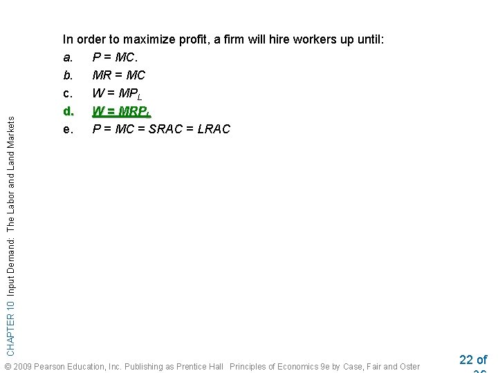 CHAPTER 10 Input Demand: The Labor and Land Markets In order to maximize profit,