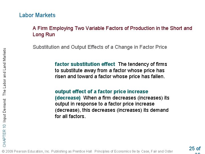 Labor Markets CHAPTER 10 Input Demand: The Labor and Land Markets A Firm Employing