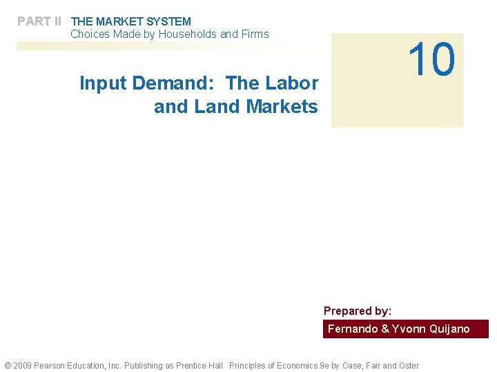 PART II THE MARKET SYSTEM Choices Made by Households and Firms 10 Input Demand: