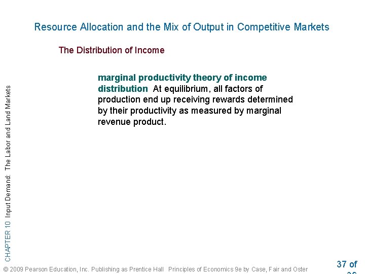 Resource Allocation and the Mix of Output in Competitive Markets CHAPTER 10 Input Demand: