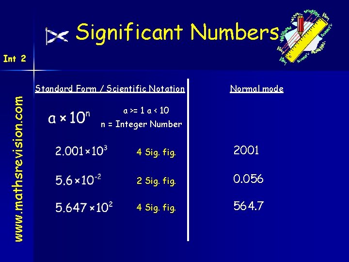 Significant Numbers Int 2 www. mathsrevision. com Standard Form / Scientific Notation Normal mode