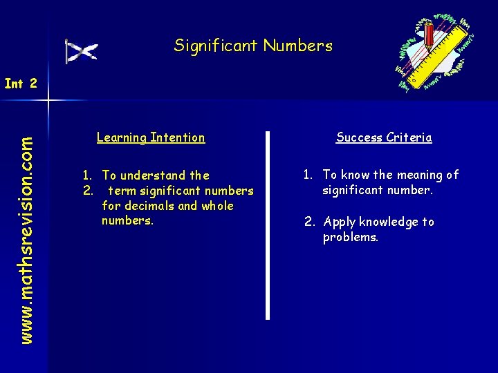 Significant Numbers www. mathsrevision. com Int 2 Learning Intention 1. To understand the 2.