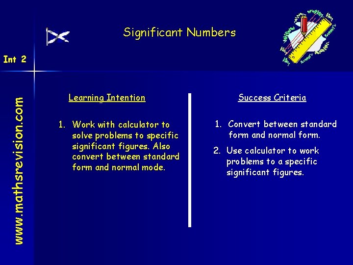 Significant Numbers www. mathsrevision. com Int 2 Learning Intention 1. Work with calculator to