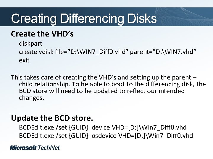 Creating Differencing Disks Click to edit Master title style Create the VHD’s diskpart create