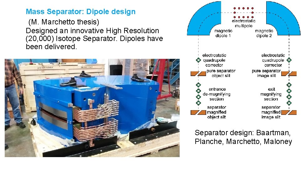 Mass Separator: Dipole design (M. Marchetto thesis) Designed an innovative High Resolution (20, 000)