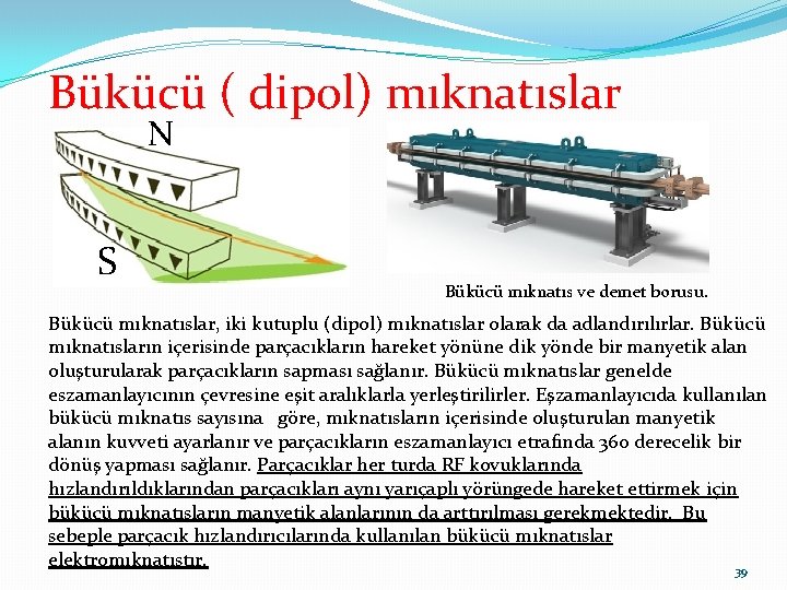 Bükücü ( dipol) mıknatıslar N S Bükücü mıknatıs ve demet borusu. Bükücü mıknatıslar, iki