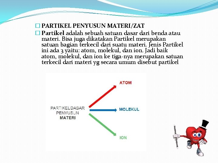 � PARTIKEL PENYUSUN MATERI/ZAT � Partikel adalah sebuah satuan dasar dari benda atau materi.