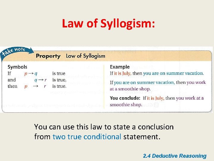 Law of Syllogism: You can use this law to state a conclusion from two