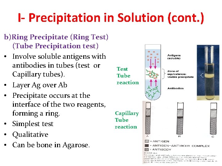 I- Precipitation in Solution (cont. ) b)Ring Precipitate (Ring Test) (Tube Precipitation test) • I- Precipitation in Solution (cont. ) b)Ring Precipitate (Ring Test) (Tube Precipitation test) •