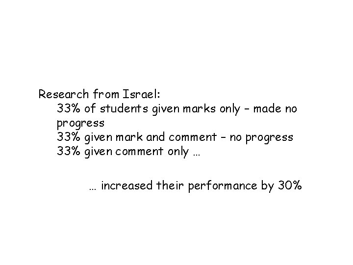 Research from Israel: 33% of students given marks only – made no progress 33%