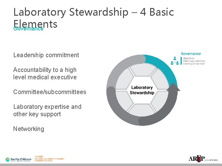 Laboratory Stewardship – 4 Basic Elements Governance Leadership commitment Accountability to a high level