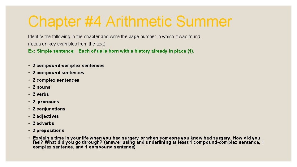 Chapter #4 Arithmetic Summer Identify the following in the chapter and write the page