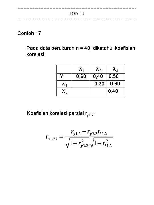 ---------------------------------------Bab 10 --------------------------------------- Contoh 17 Pada data berukuran n = 40, diketahui koefisien korelasi