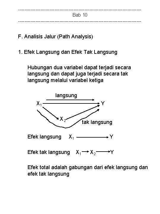 ---------------------------------------Bab 10 --------------------------------------- F. Analisis Jalur (Path Analysis) 1. Efek Langsung dan Efek Tak