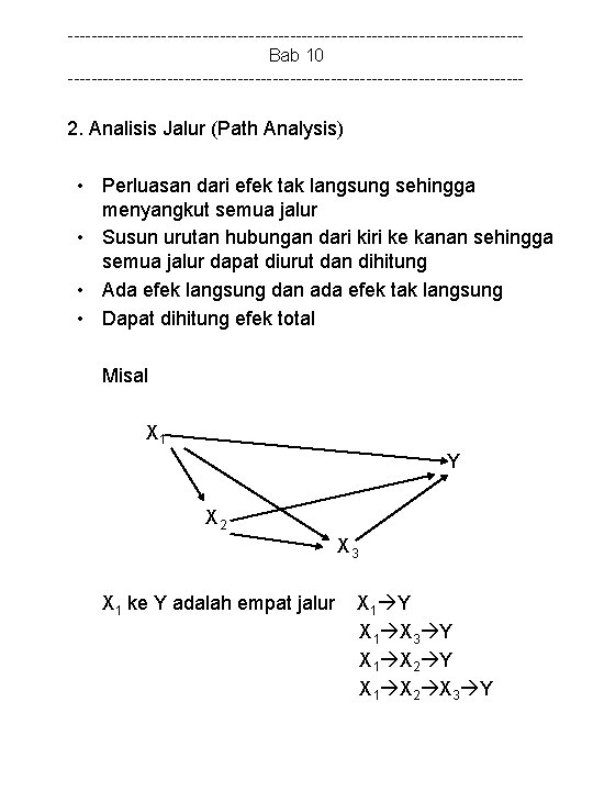 ---------------------------------------Bab 10 --------------------------------------- 2. Analisis Jalur (Path Analysis) • Perluasan dari efek tak langsung