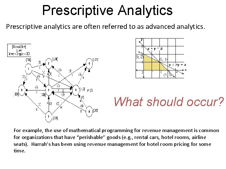 Prescriptive Analytics Prescriptive analytics are often referred to as advanced analytics. What should occur?