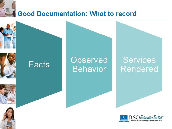 Good Documentation: What to record Facts Observed Behavior Services Rendered 