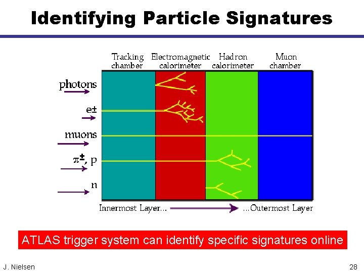 Identifying Particle Signatures ATLAS trigger system can identify specific signatures online J. Nielsen 28