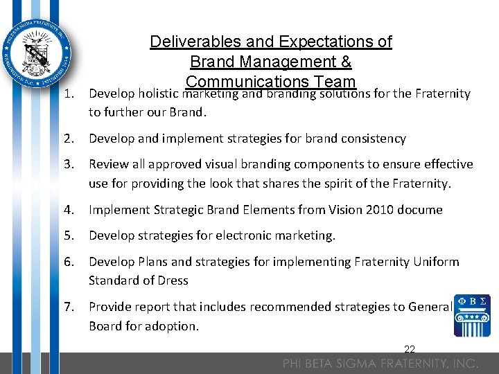 Deliverables and Expectations of Brand Management & Communications Team 1. Develop holistic marketing and