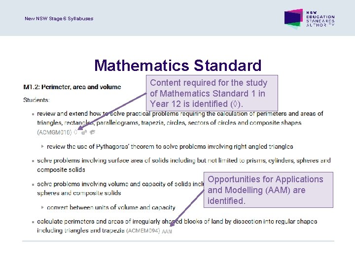 New NSW Stage 6 Syllabuses Mathematics Standard Content required for the study of Mathematics