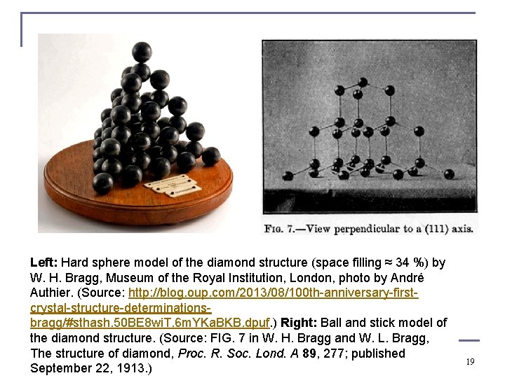  Left: Hard sphere model of the diamond structure (space filling ≈ 34 %)