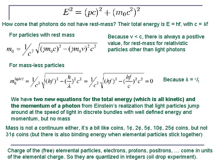 How come that photons do not have rest-mass? Their total energy is E =