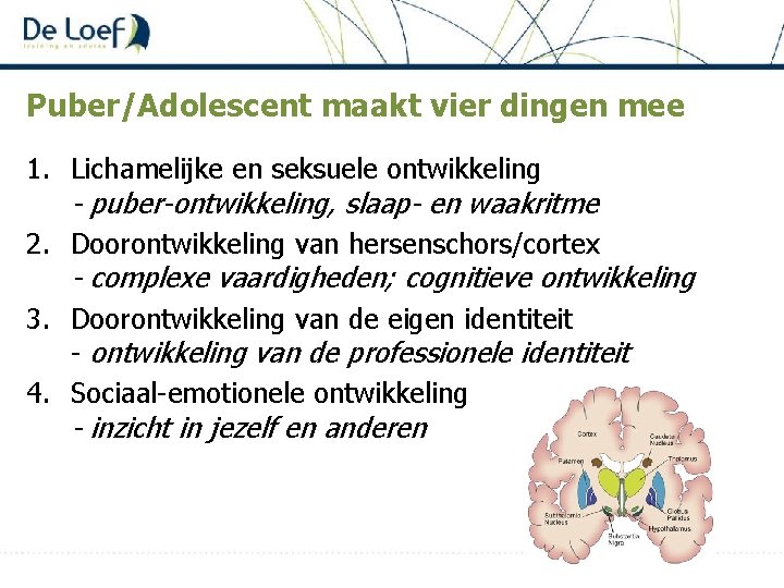 Puber/Adolescent maakt vier dingen mee 1. Lichamelijke en seksuele ontwikkeling - puber-ontwikkeling, slaap- en