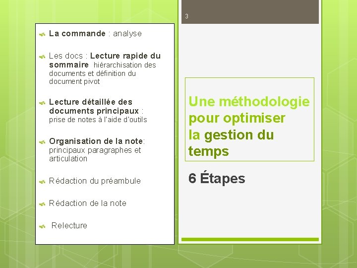 3 La commande : analyse Les docs : Lecture rapide du sommaire hiérarchisation des