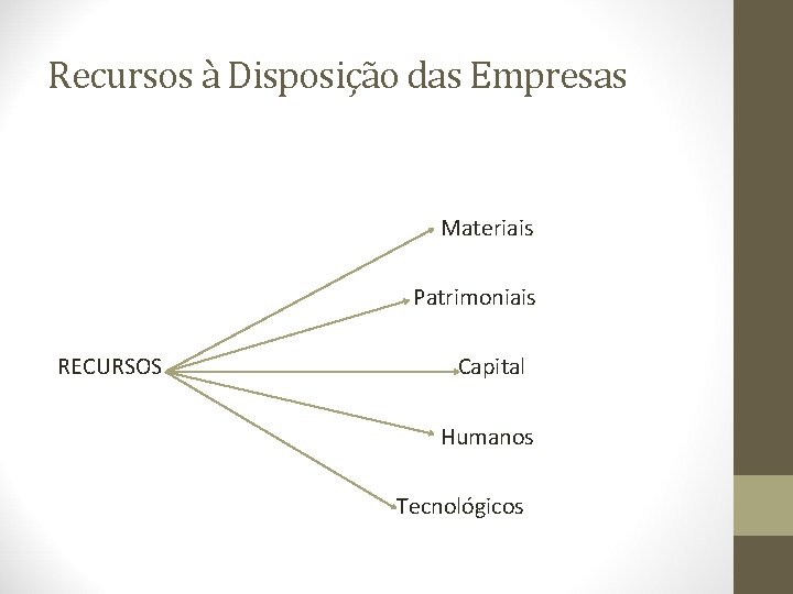 Recursos à Disposição das Empresas Materiais Patrimoniais RECURSOS Capital Humanos Tecnológicos 