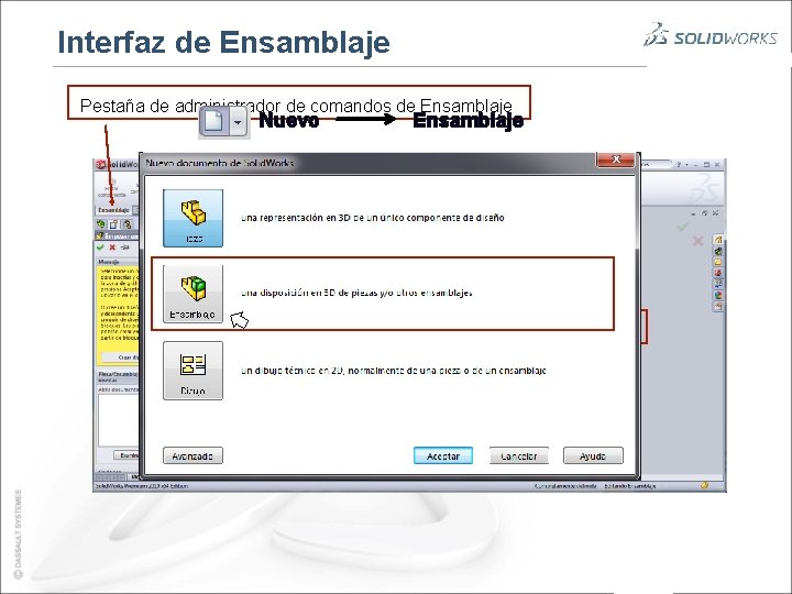 Interfaz de Ensamblaje Pestaña de administrador de comandos de Ensamblaje Nuevo Ensamblaje Selección de