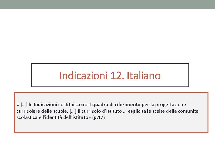 Indicazioni 12. Italiano « […] le Indicazioni costituiscono il quadro di riferimento per la