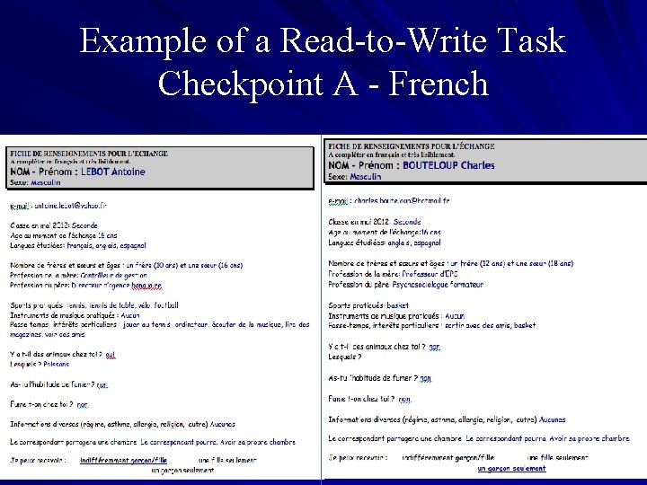 Example of a Read-to-Write Task Checkpoint A - French 