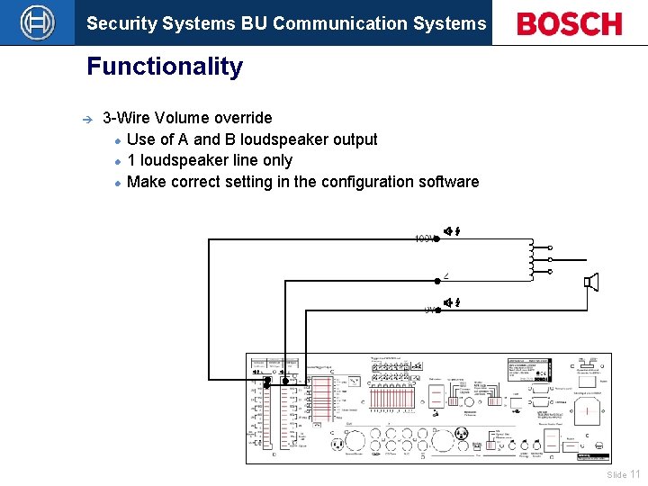 Security Systems BU Communication Systems Functionality è 3 -Wire Volume override l Use of