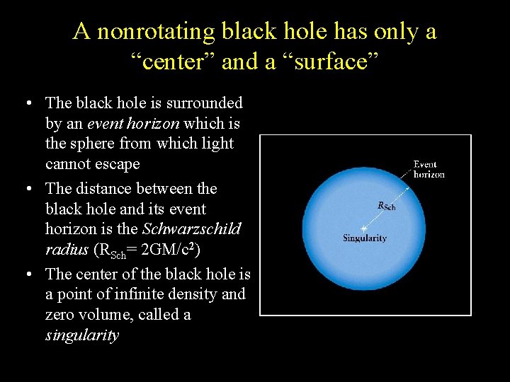 A nonrotating black hole has only a “center” and a “surface” • The black