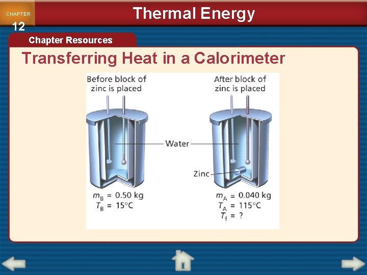 CHAPTER 12 Thermal Energy Chapter Resources Transferring Heat in a Calorimeter 