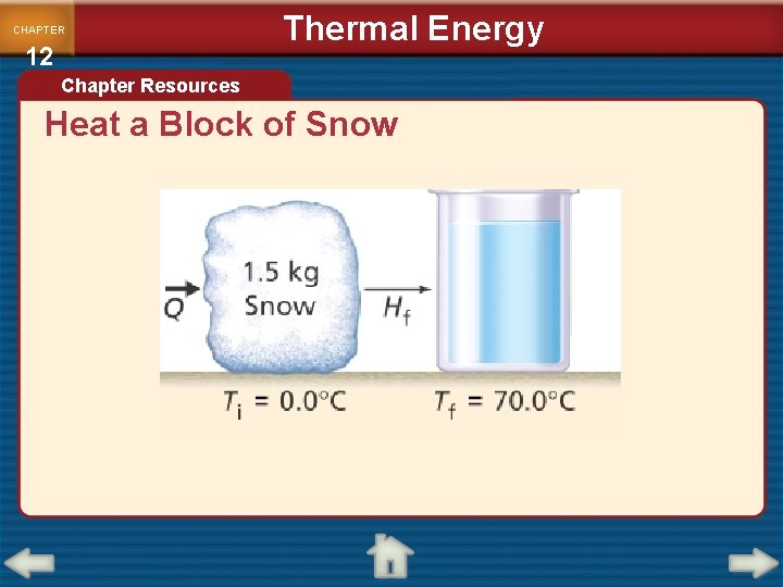 CHAPTER 12 Thermal Energy Chapter Resources Heat a Block of Snow 