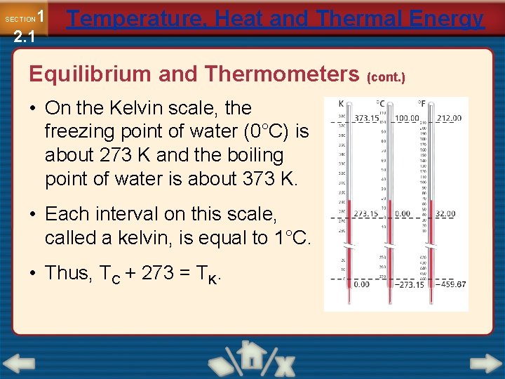 1 2. 1 SECTION Temperature, Heat and Thermal Energy Equilibrium and Thermometers (cont. )