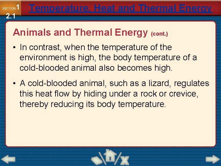 1 2. 1 SECTION Temperature, Heat and Thermal Energy Animals and Thermal Energy (cont.