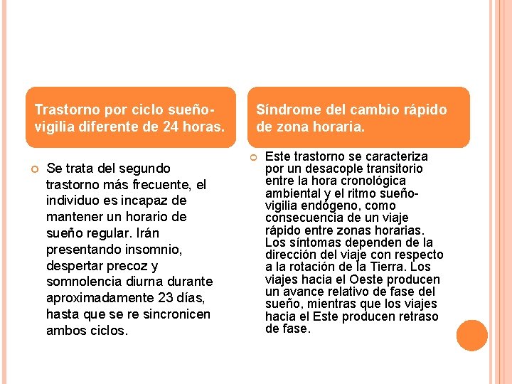 Trastorno por ciclo sueñovigilia diferente de 24 horas. Se trata del segundo trastorno más