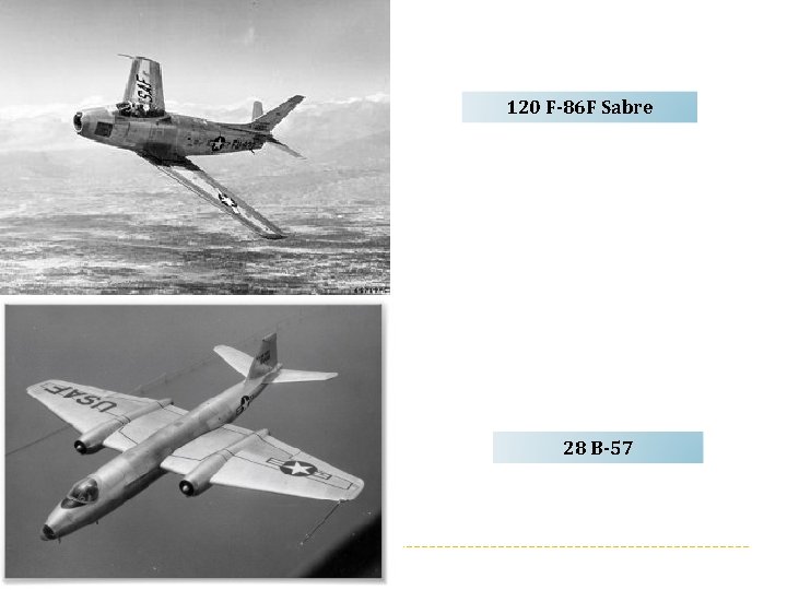 120 F-86 F Sabre 28 B-57 