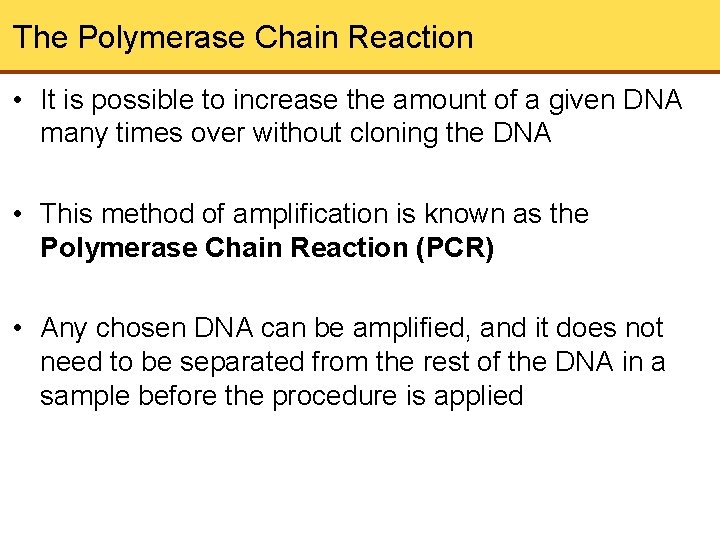 The Polymerase Chain Reaction • It is possible to increase the amount of a
