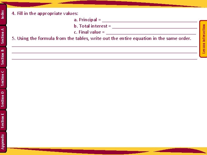 Lesson interaction Index Section A Section B Section C Section D Section E Appendix