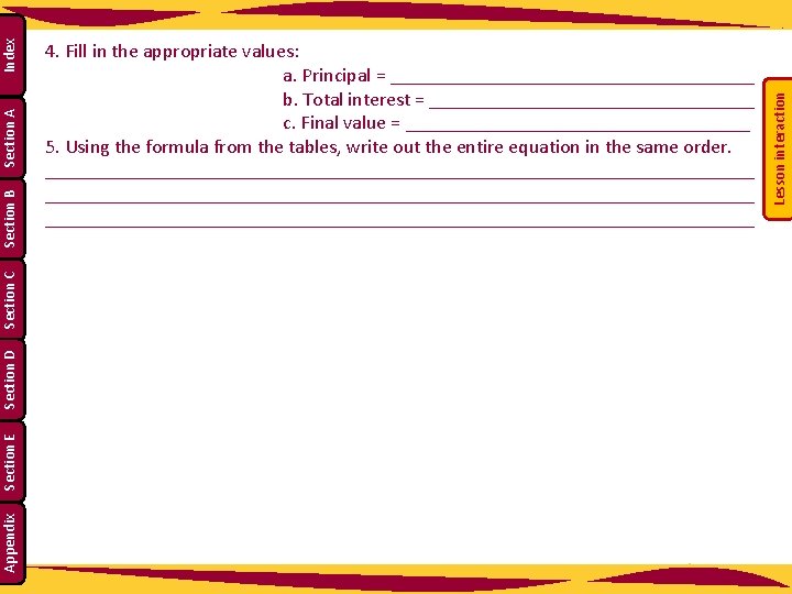 Lesson interaction Index Section A Section B Section C Section D Section E Appendix