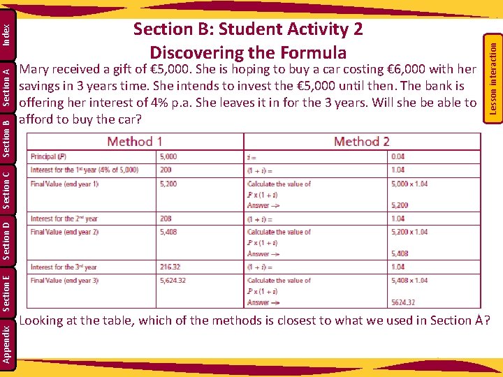 Lesson interaction Index Section A Mary received a gift of € 5, 000. She