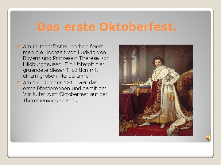 Das erste Oktoberfest. Am Oktoberfest Muenchen feiert man die Hochzeit von Ludwig von Bayern