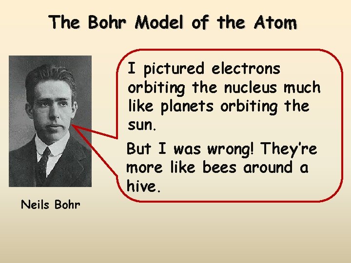 The Bohr Model of the Atom I pictured electrons orbiting the nucleus much like