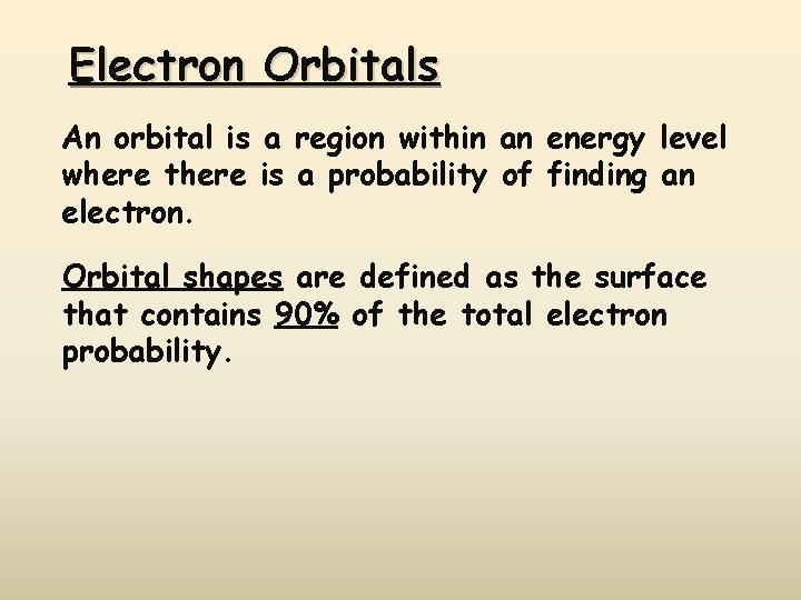 Electron Orbitals An orbital is a region within an energy level where there is
