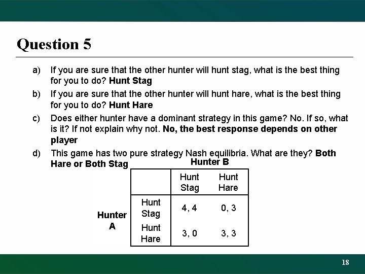 Question 5 a) b) c) d) If you are sure that the other hunter