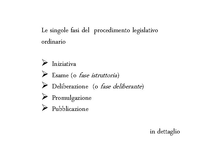 Le singole fasi del procedimento legislativo ordinario Ø Ø Ø Iniziativa Esame (o fase